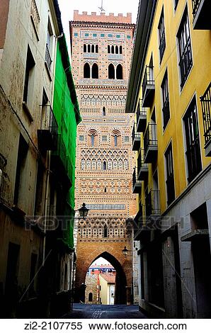 Stock Photography - Tower of Salvador, mud? jar architecture, XIV century, Teruel, Spain. Fotosearch