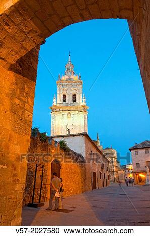 Tower of the cathedral, night view. El Burgo de Osma, Soria province, Castilla Leon, Spain. View Large Photo Image Stock Image - Tower of the cathedral, night view. El Burgo de Osma, Soria province, Castilla Leon, Spain.. Fotosearch