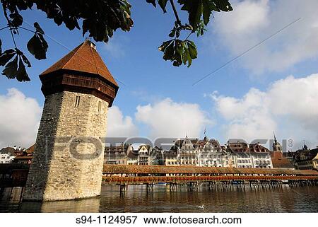 Tower of water? Wasserturm? and Bridge of chapel? Kapelbr? cke? in Luzern, Switzerland View Large Photo Image Stock Photo - Tower of water? Wasserturm? and Bridge of chapel? Kapelbr? cke? in Luzern, Switzerland. Fotosearch