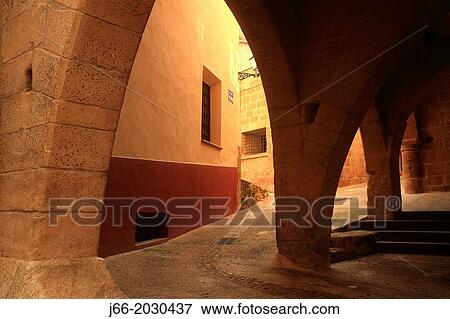Stock Photo - town hall and market arcades, sixteenth century. Beceite. Teruel. 1015. Fotosearch