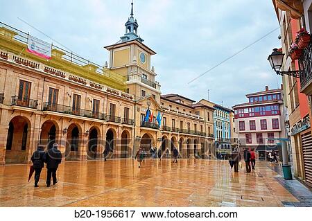 Stock Photo - Town Hall. Constitution square, Oviedo, Asturias, Spain.. Fotosearch
