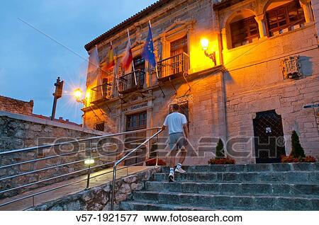 Town hall, night view. San Vicente de la Barquera, Cantabria, Spain. View Large Photo Image Stock Photo - Town hall, night view. San Vicente de la Barquera, Cantabria, Spain.. Fotosearch