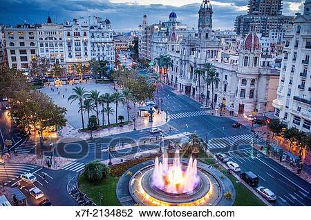 Town hall square, Valencia, Spain. View Large Photo Image Stock Image - Town hall square, Valencia, Spain.. Fotosearch