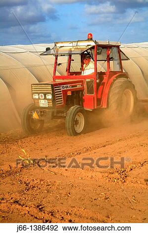 Stock Image - Tractor in the garden of Valencia.. Fotosearch