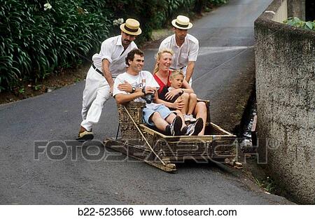 Traditional basket toboggans from Monte to Funchal. Madeira. Portugal. View Large Photo Image Stock Photograph - Traditional basket toboggans from Monte to Funchal. Madeira. Portugal.. Fotosearch