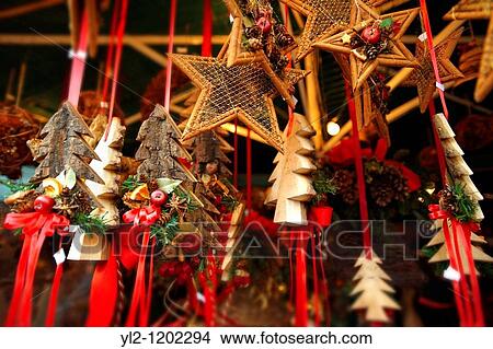 Picture - Traditional hand made Christmas decorations in Saltzburg market. Fotosearch