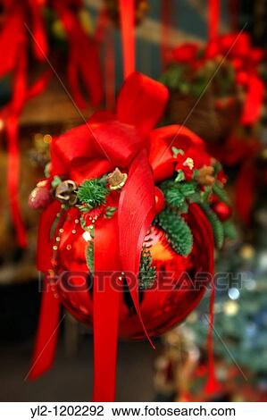 Stock Image - Traditional hand made Christmas decorations in Saltzburg market. Fotosearch