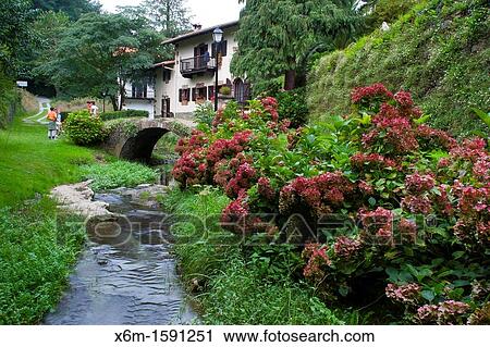 Stock Image - Traditional house and garden Bera de Bidasoa village Navarre. Fotosearch