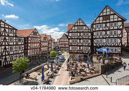 Traditional houses at the market square in Homberg Efze on the German Fairy Tale Route, Hesse, Germany, Europe View Large Photo Image Stock Image - Traditional houses at the market square in Homberg Efze on the German Fairy Tale Route, Hesse, Germany, Europe. Fotosearch
