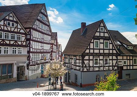 Traditional houses in Homberg Efze on the German Fairy Tale Route, Hesse, Germany, Europe View Large Photo Image Stock Photo - Traditional houses in Homberg Efze on the German Fairy Tale Route, Hesse, Germany, Europe. Fotosearch