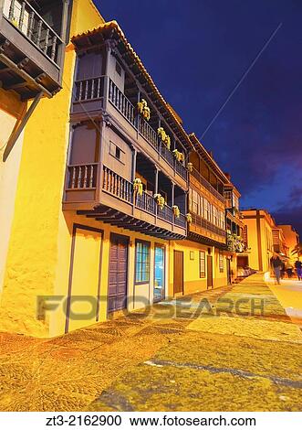 Stock Image - Traditional houses with balconies in Santa Cruz de La Palma, Canary Islands, Spain.. Fotosearch