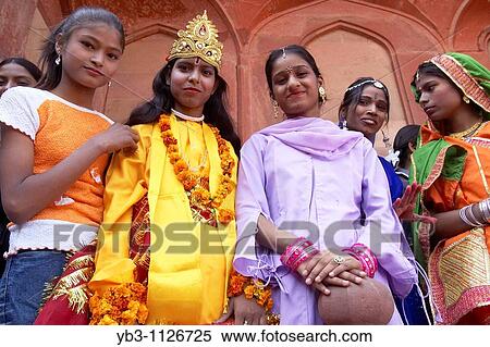 Stock Photography - Traditional Indian dancers wait to perform at the Tomb of Akbar, Sikandra, Agra, UP, India. Fotosearch