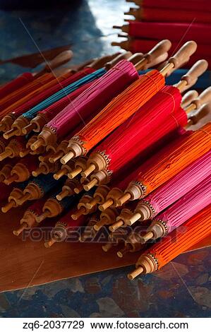 Traditional Paper Parasols in Bosang in Thailand, Thailand. View Large Photo Image Stock Photo - Traditional Paper Parasols in Bosang in Thailand, Thailand.. Fotosearch