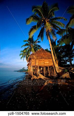 Stock Photography - Traditional samoan fales on stilts during sundusk. Fotosearch