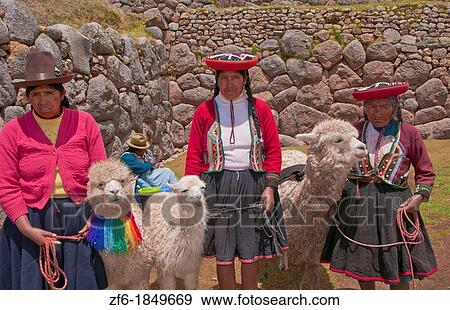 Traditional women with colorful clothes and llamas in religious region Saqsayhuaman tourist attration near Cusco Peru View Large Photo Image Stock Photo - Traditional women with colorful clothes and llamas in religious region Saqsayhuaman tourist attration near Cusco Peru. Fotosearch
