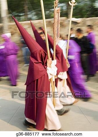 Traditionally dressed men and boys for Easter procession, Antigua, Sacatepequez, Guatemala View Large Photo Image Stock Photo - Traditionally dressed men and boys for Easter procession, Antigua, Sacatepequez, Guatemala. Fotosearch