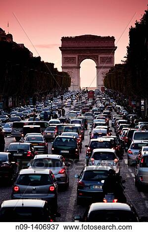 Stock Photo - traffic Arc De Triomphe, paris. Fotosearch