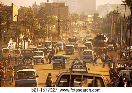 Stock Photo - Traffic at Addis Ababa, Ethiopia. Fotosearch
