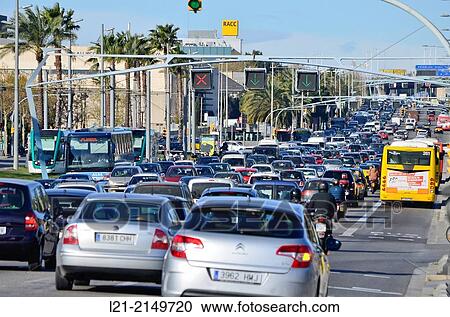 Stock Image - Traffic at Avinguda Diagonal. Barcelona, Catalonia, Spain.. Fotosearch