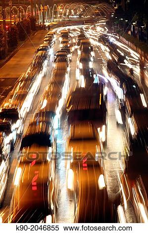 Stock Photography - Traffic at night, Jakarta, Java, Indonesia, Southeast Asia.. Fotosearch