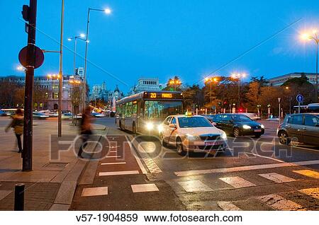 Traffic in Cibeles Square at dawn. Madrid, Spain. View Large Photo Image Stock Photo - Traffic in Cibeles Square at dawn. Madrid, Spain.. Fotosearch