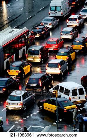 Traffic jam. Barcelona, Catalonia, Spain. View Large Photo Image Stock Image - Traffic jam. Barcelona, Catalonia, Spain.. Fotosearch