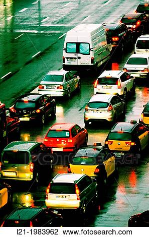 Traffic jam. Barcelona, Catalonia, Spain. View Large Photo Image Stock Image - Traffic jam. Barcelona, Catalonia, Spain.. Fotosearch