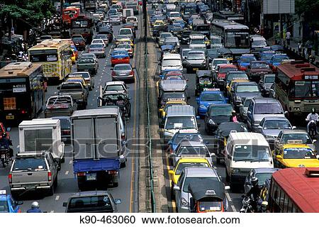 Traffic Jam in downtown Bangkok, Thailand, Asia View Large Photo Image Stock Image - Traffic Jam in downtown Bangkok, Thailand, Asia. Fotosearch