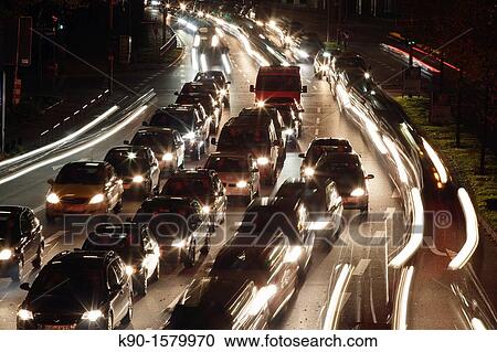 Stock Image - Traffic jam on a six lane road in the heart of the city, Hamburg, Germany Europe. Fotosearch