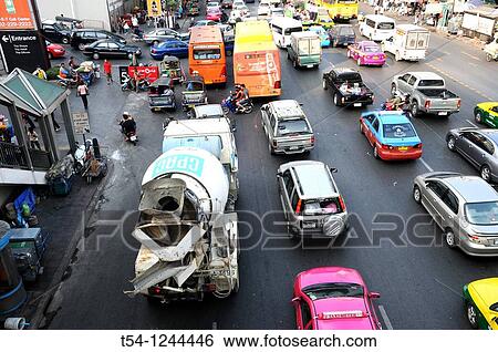 Traffic jam with concrete mixer construction vehicle in Bangkok View Large Photo Image Stock Photograph - Traffic jam with concrete mixer construction vehicle in Bangkok. Fotosearch