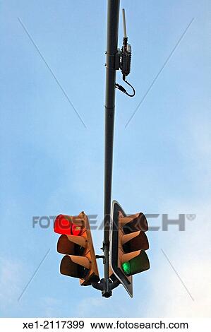 Stock Photo - Traffic lights, Barcelona, Catalonia, Spain. Fotosearch