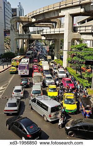 Stock Image - traffic near Siam Square, Bangkok, Thailand.. Fotosearch