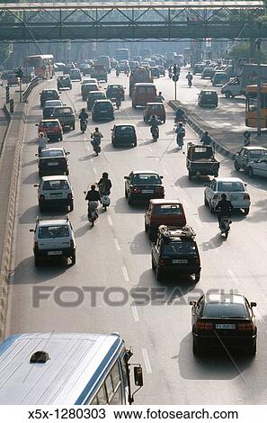 Stock Image - Traffic on Viale F Strozzi in Florence, Italy. Fotosearch