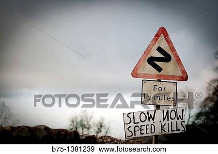Stock Photo - Traffic sign in old road in Yorkshire Dales, England, UK. Fotosearch