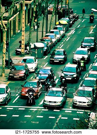 Traffic, street. Barcelona, Catalonia, Spain. View Large Photo Image Stock Photography - Traffic, street. Barcelona, Catalonia, Spain.. Fotosearch