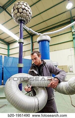 Stock Image - Trafo 550 kV. High Voltage Electric Laboratory. Certification of electrical equipment. Technological Services to Industry. Tecnalia Research & innovation, Bizkaia, Basque Country, Spain.. Fotosearch