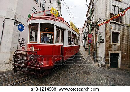 Train in Alfama. Lisbon. Portugal. View Large Photo Image Stock Photo - Train in Alfama. Lisbon. Portugal.. Fotosearch