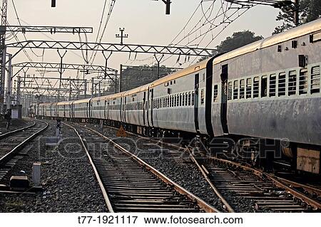 Train, Railway on Track, Pune, Maharashtra, India View Large Photo Image Stock Photo - Train, Railway on Track, Pune, Maharashtra, India. Fotosearch