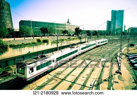 Train, railways. Barcelona, Catalonia, Spain. View Large Photo Image Stock Photo - Train, railways. Barcelona, Catalonia, Spain.. Fotosearch