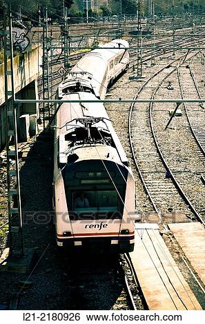 Train, railways. Barcelona, Catalonia, Spain. View Large Photo Image Stock Photograph - Train, railways. Barcelona, Catalonia, Spain.. Fotosearch
