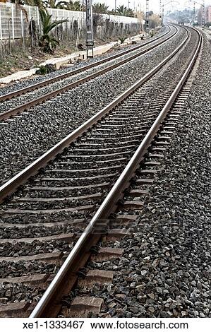 train tracks, Altafulla, Tarragona, Catalonia, Spain. View Large Photo Image Stock Photo - train tracks, Altafulla, Tarragona, Catalonia, Spain.. Fotosearch