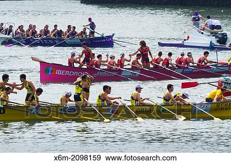 Stock Photo - Trainera regatta in Portugalete. Biscay, Basque Country, Spain.. Fotosearch