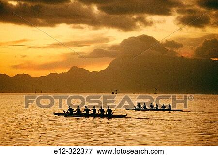 Training for the annual rowing contest, Moorea island in background. Papeete, Tahiti, French Polynesia View Large Photo Image Stock Photo - Training for the annual rowing contest, Moorea island in background. Papeete, Tahiti, French Polynesia. Fotosearch