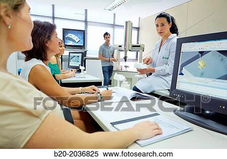 Stock Photography - Training room. Professor giving a course in dimensional measurement software. Innovative Metrology applied. Sariki Metrology. Elgoibar. Gipuzkoa. Basque Country. Spain.. Fotosearch