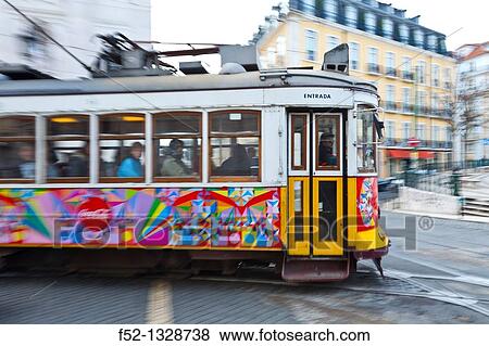 Tram 28, Chiado district, Lisbon, Portugal View Large Photo Image Stock Photo - Tram 28, Chiado district, Lisbon, Portugal. Fotosearch