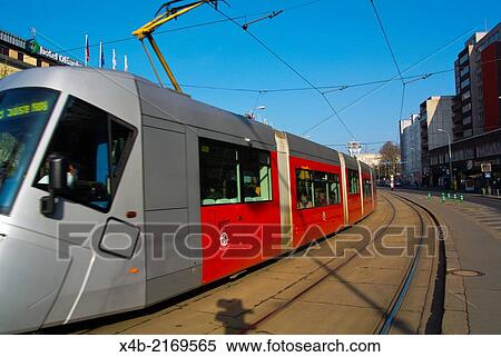 Stock Photography - Tram 9, Olsanske namesti square, Zizkov, Prague, Czech Republic, Europe.. Fotosearch