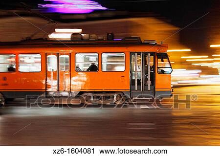 Tram at night, Torino, Italy, Europe View Large Photo Image Stock Image - Tram at night, Torino, Italy, Europe. Fotosearch