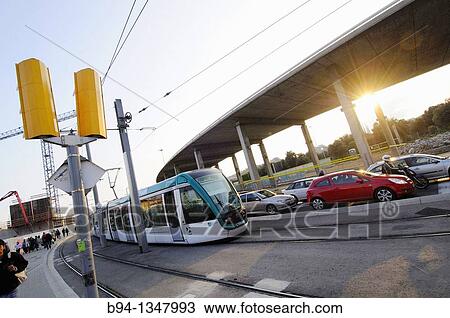 Tram in Pla? a de les Glories, Barcelona, Catalonia, Spain View Large Photo Image Stock Image - Tram in Pla? a de les Glories, Barcelona, Catalonia, Spain. Fotosearch