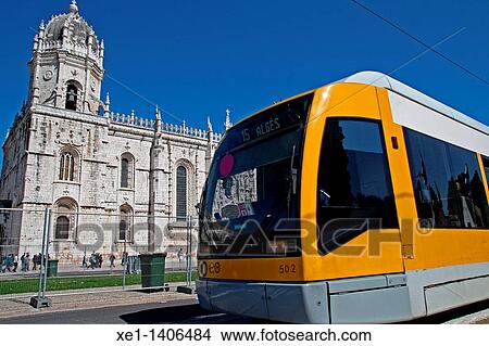 Picture - tram, Jeronimos Monastery, Belem, Lisbon, Portugal. Fotosearch