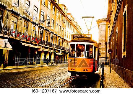 Tram, Lisbon, Portugal View Large Photo Image Stock Photo - Tram, Lisbon, Portugal. Fotosearch